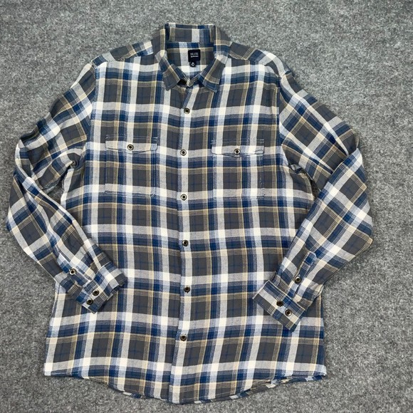 BLUE Sak Fifth Avenue Shirt  Mens size XL Blue Plaid Flannel Long Sleeves Pocket - Picture 1 of 10